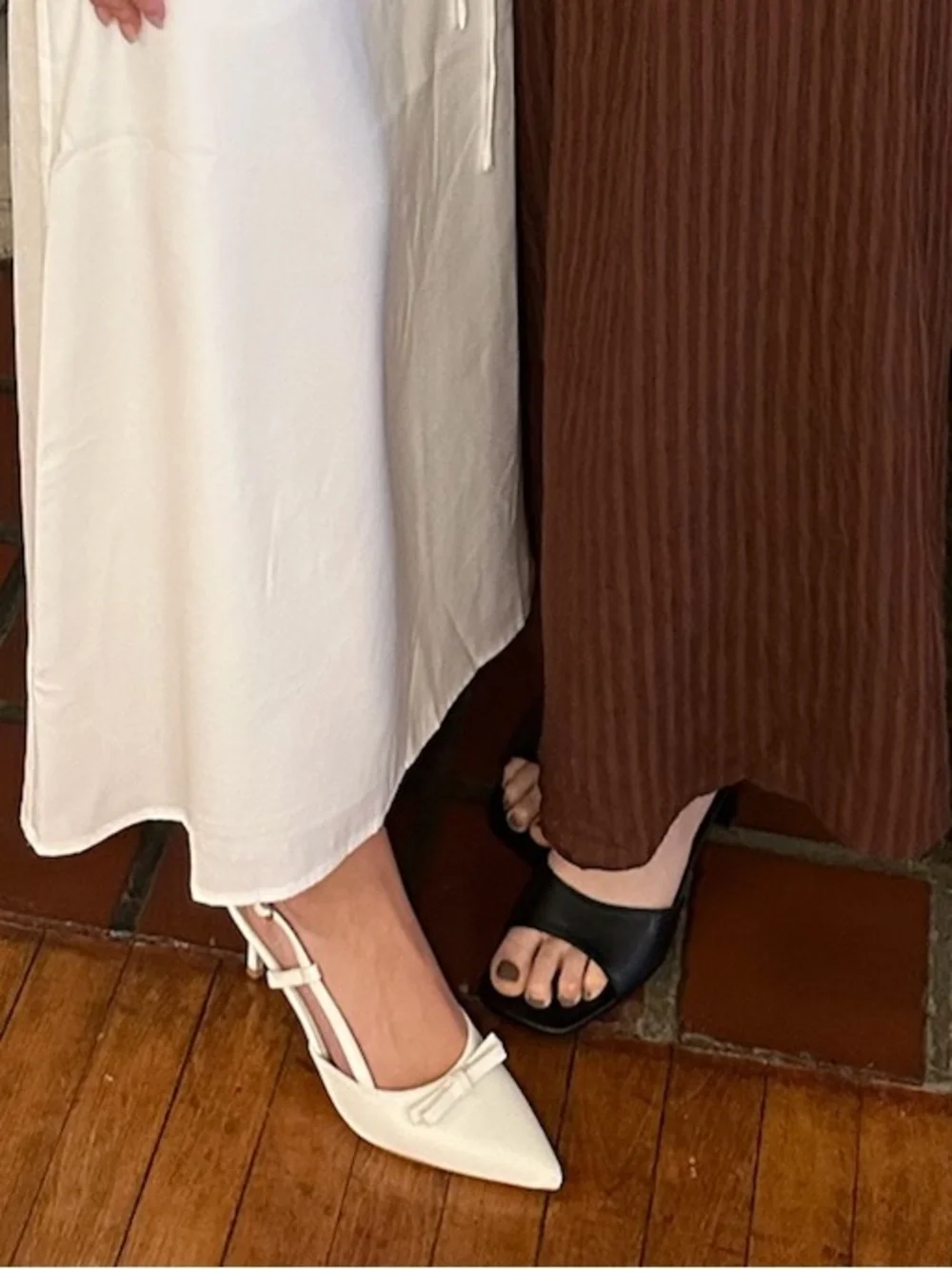 White Pointed Slingback Heels with Bow Accent
